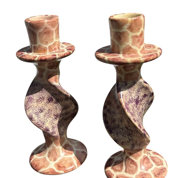 Giraffe Print Swirl Candle Holders - Picture 1 of 6